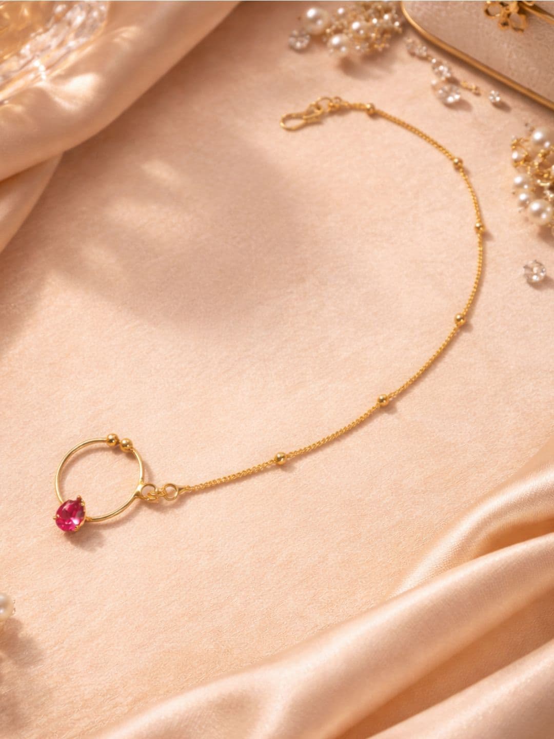 I Jewels Pink Gold-Plated Chained Nose Ring - view 1
