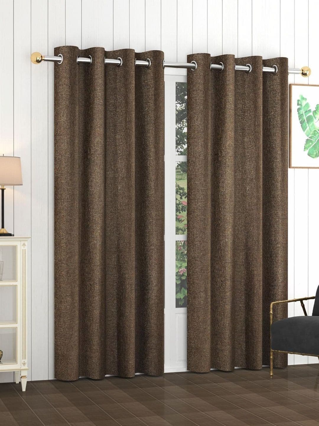 Aura Brown Set of 2 Door Curtain - view 1