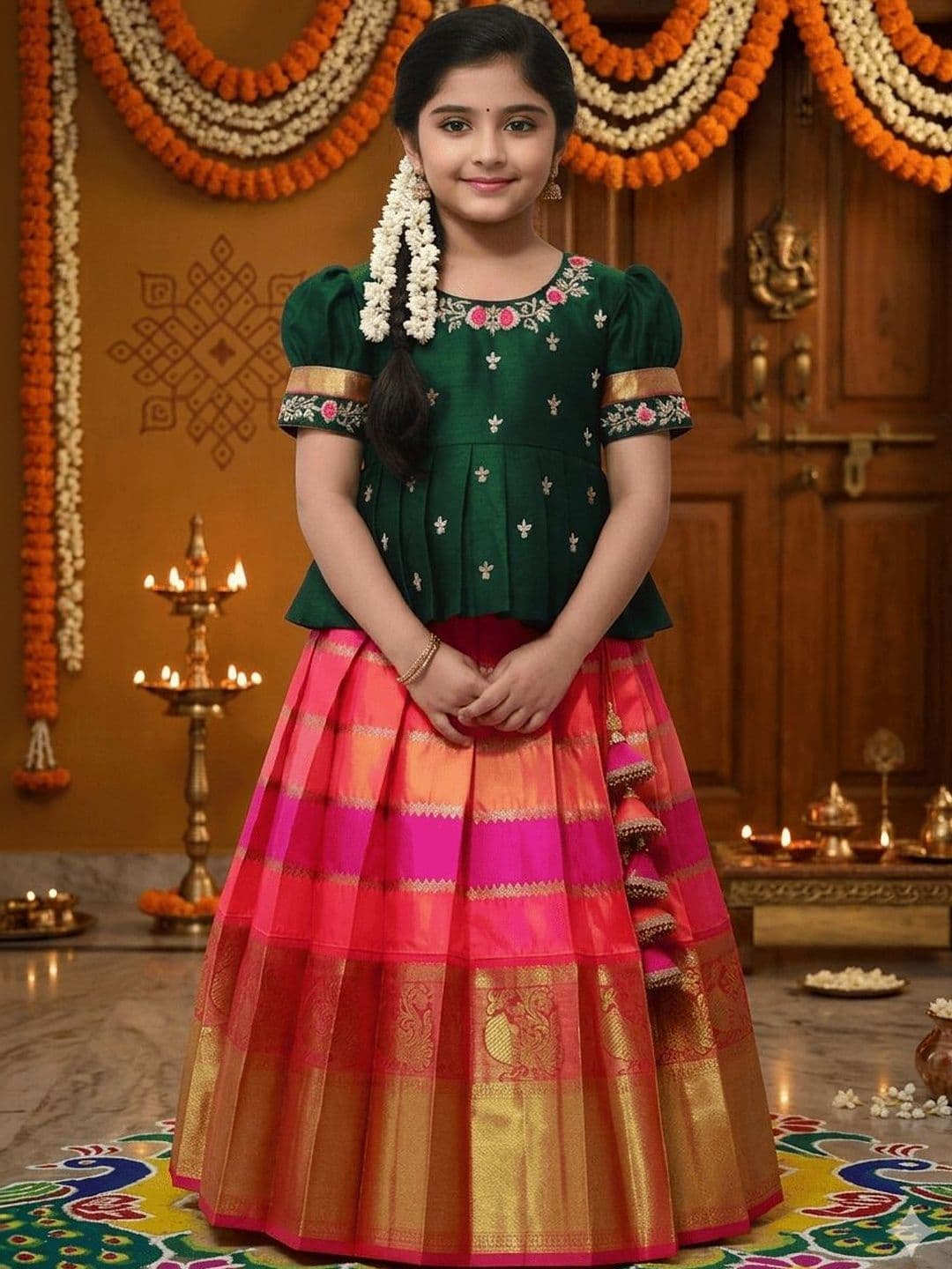 BAESD Girls Embroidered Ready to Wear Lehenga & - view 1