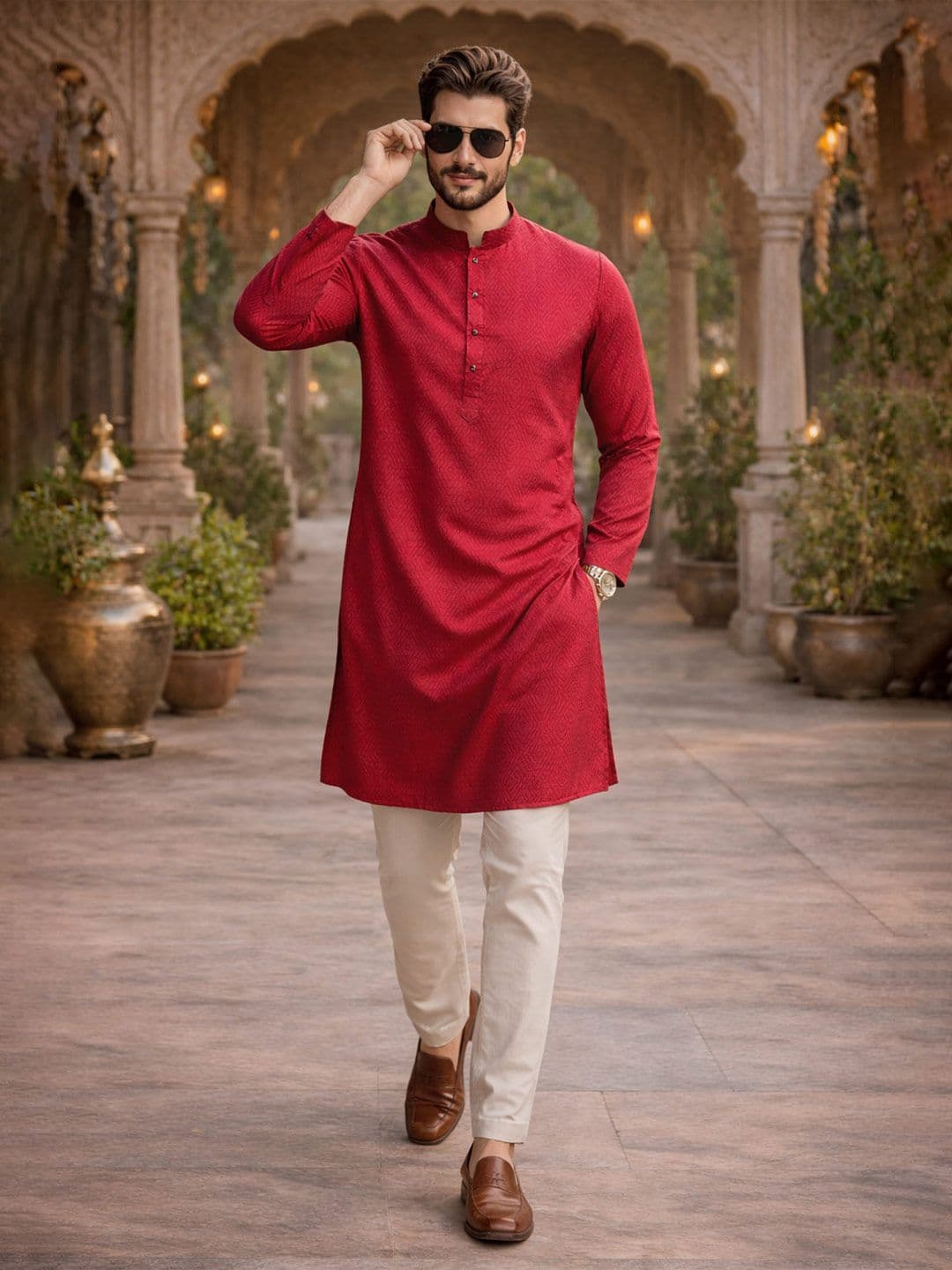 HERE&NOW Men Woven Design Jacquard Kurta - view 1