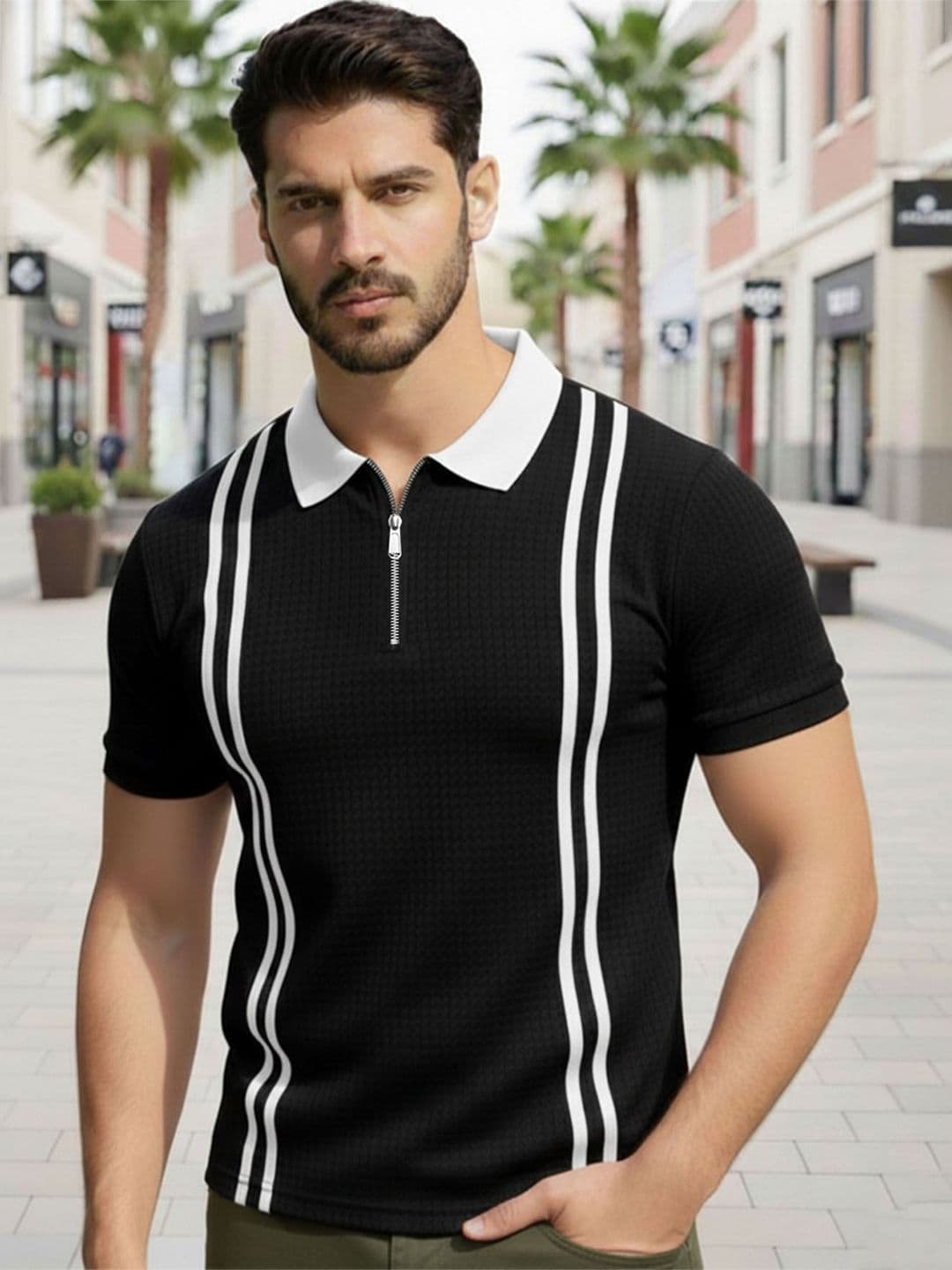 THE BEETEL HOUSE Men Striped Polo Collar T-shirt - view 1