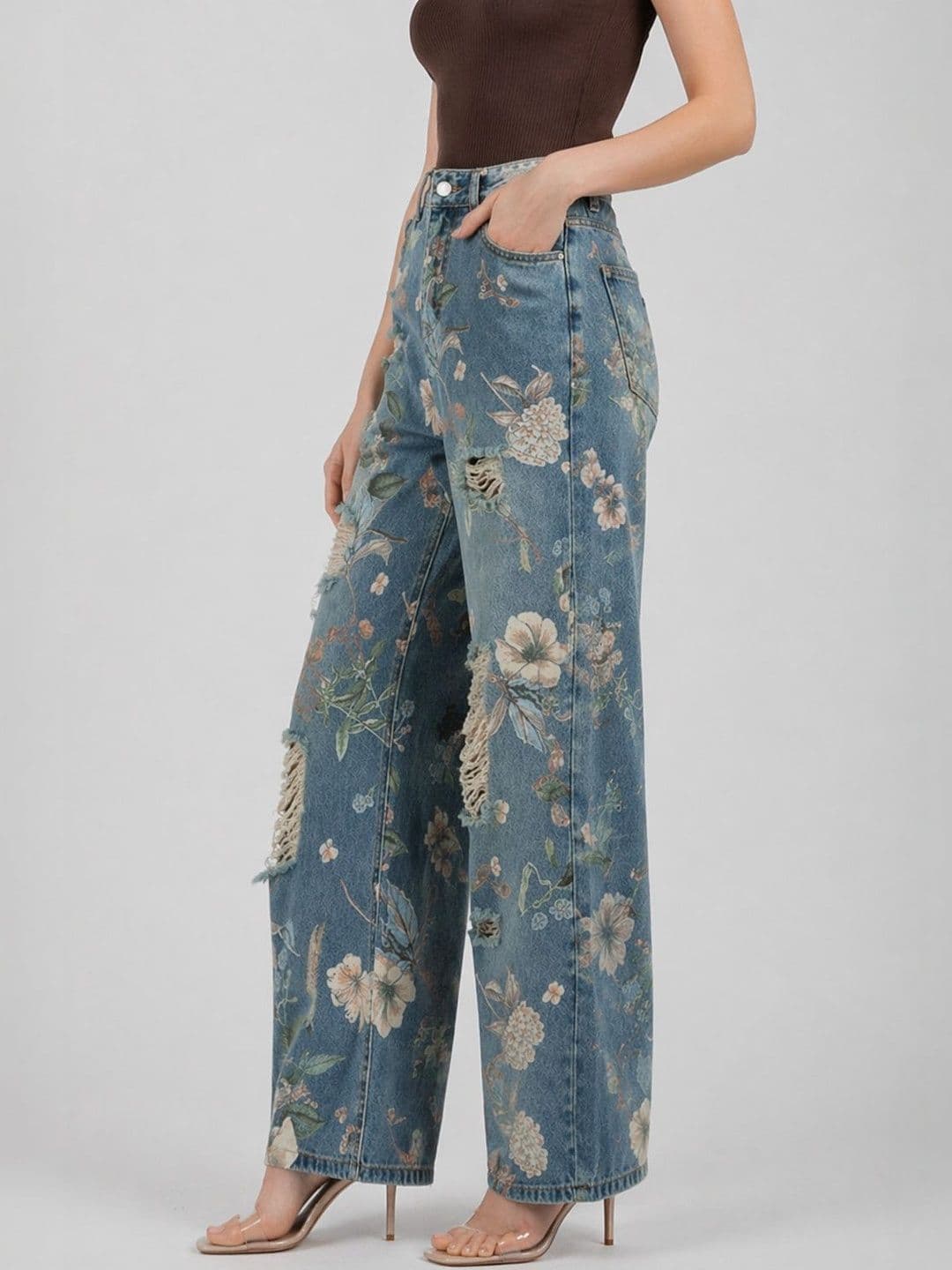 Suo Women Relaxed Fit Mid-Rise Highly Distressed Light Fade Jeans - view 1