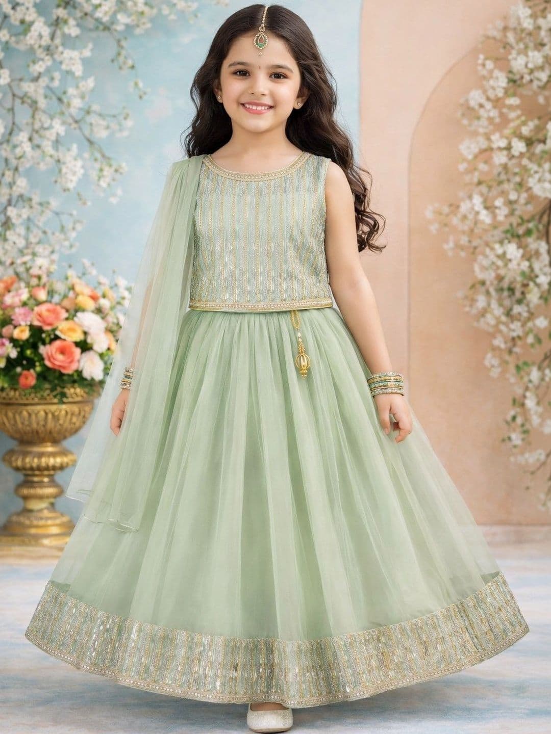 KALINI Girls Embellished Sequinned Ready to Wear Lehenga & Blouse With Dupatta - view 1