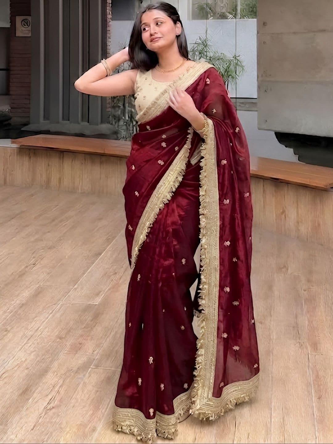 VRAGI Embellished Embroidered Satin Heavy Work Saree - view 1