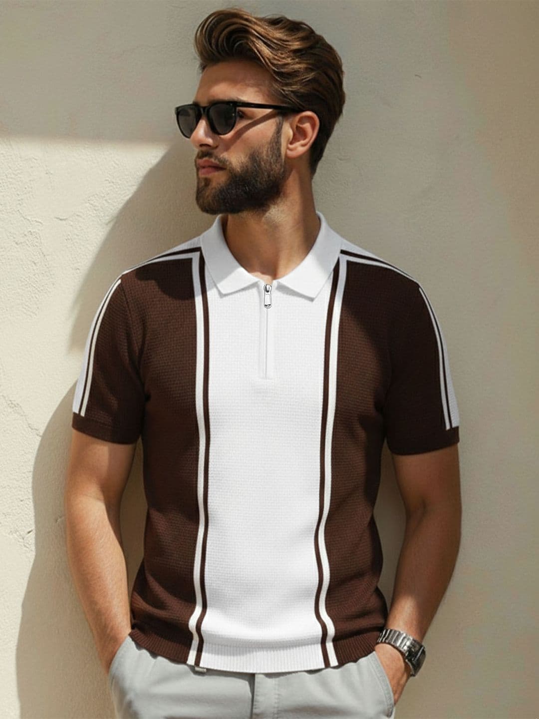 THE BEETEL HOUSE Men Colourblocked Polo Collar T-shirt - view 1