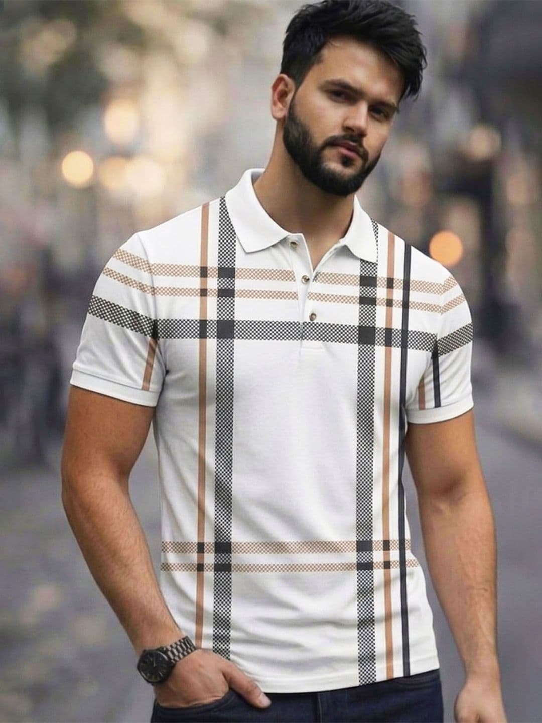 THE BEETEL HOUSE Men Checked Polo Collar T-shirt - view 1