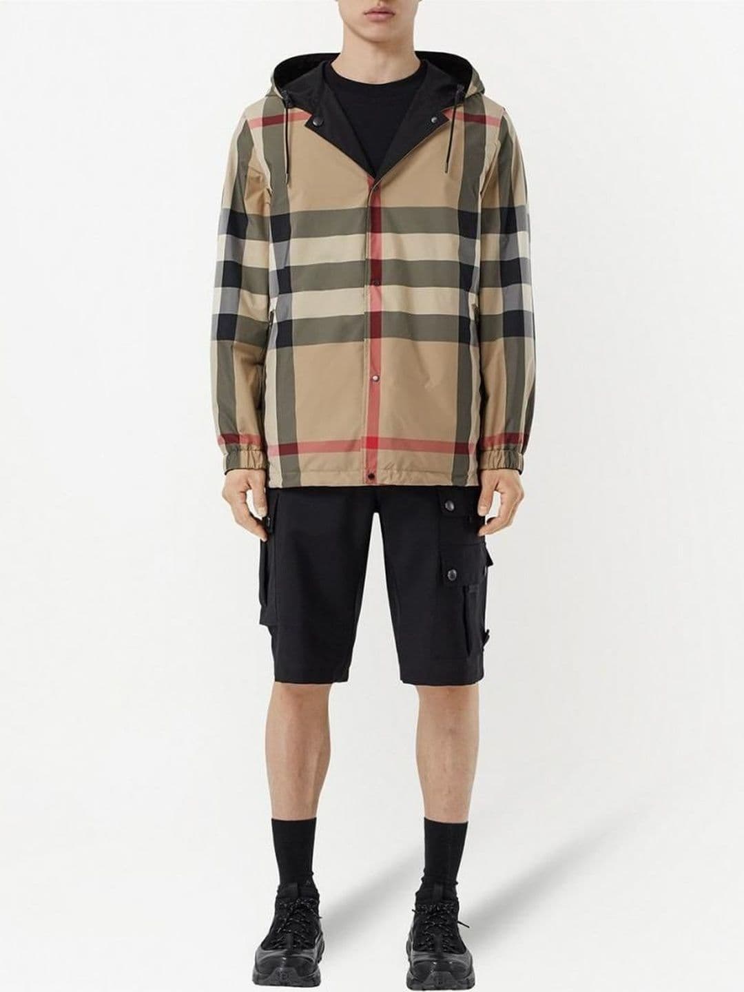 Burberry Black Check Motif Hooded Jacket - view 1