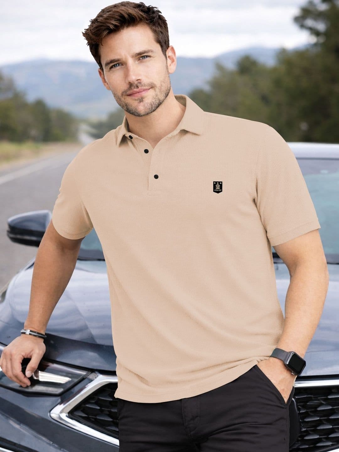 VeBNoR Men Brand Logo Polo Collar T-shirt - view 1