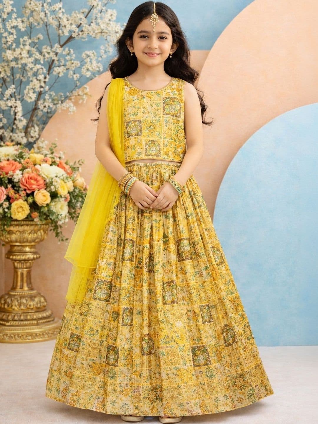 KALINI Girls Embellished Sequinned Ready to Wear Lehenga & Blouse With Dupatta - view 1