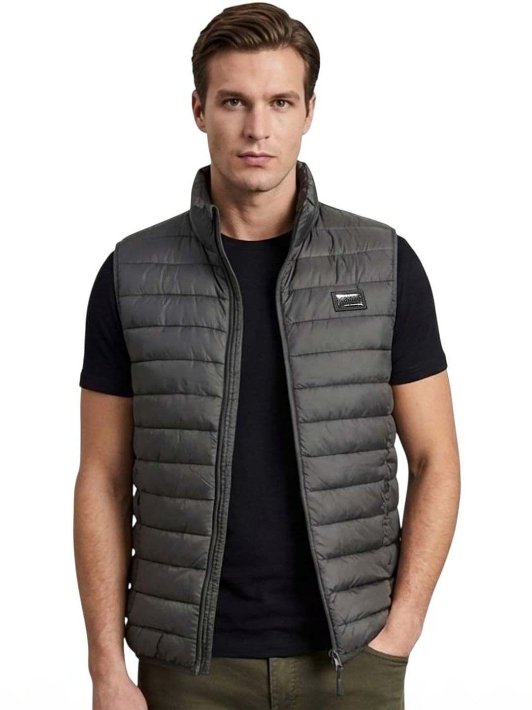 Cavalli Class Black Logo Patch Puffer Vest - view 1