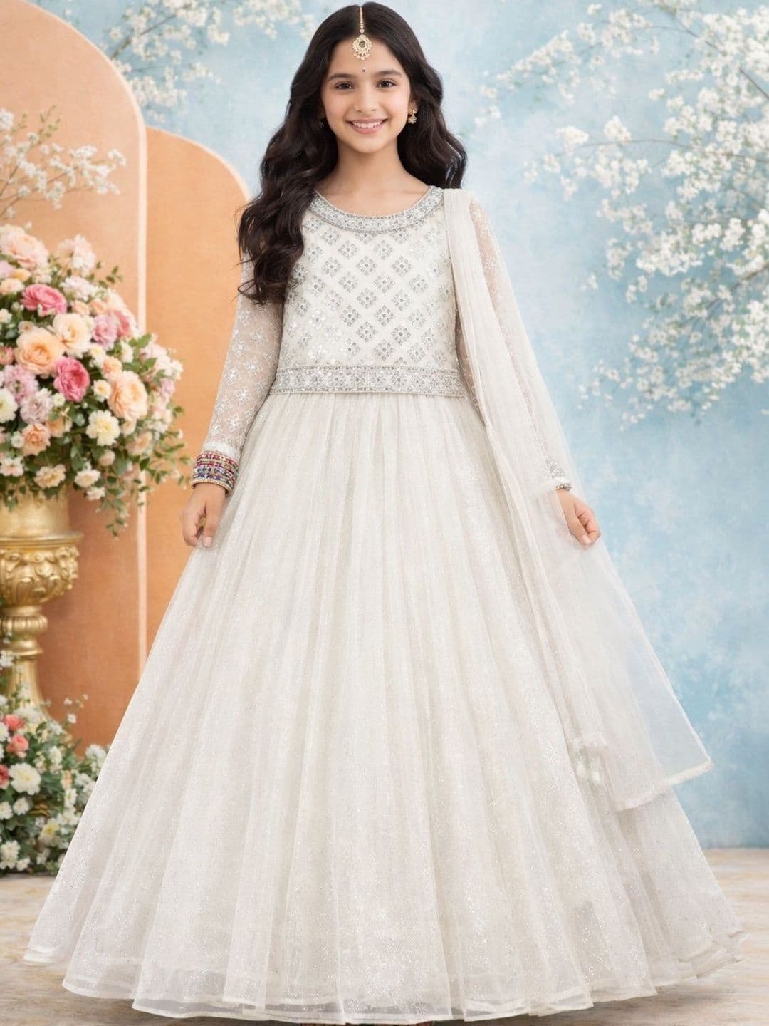 KALINI Girls Embellished Sequinned Semi-Stitched Lehenga & Blouse With Dupatta - view 1