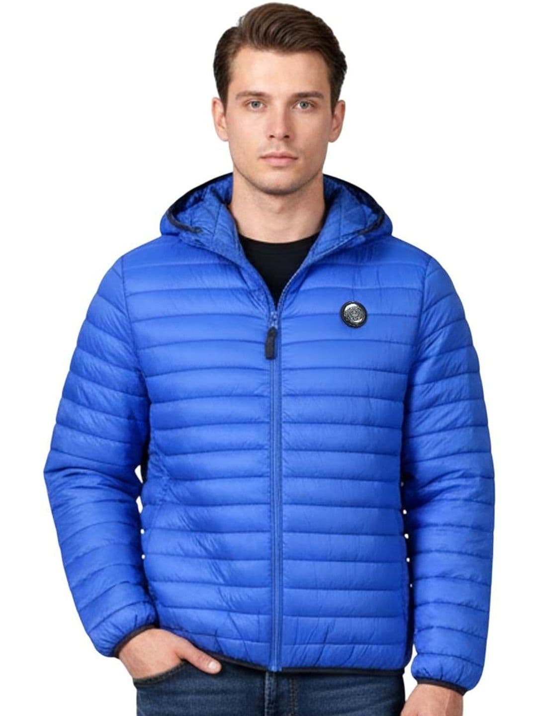 Cavalli Class Light Blue Logo Patch Puffer Jacket - view 1