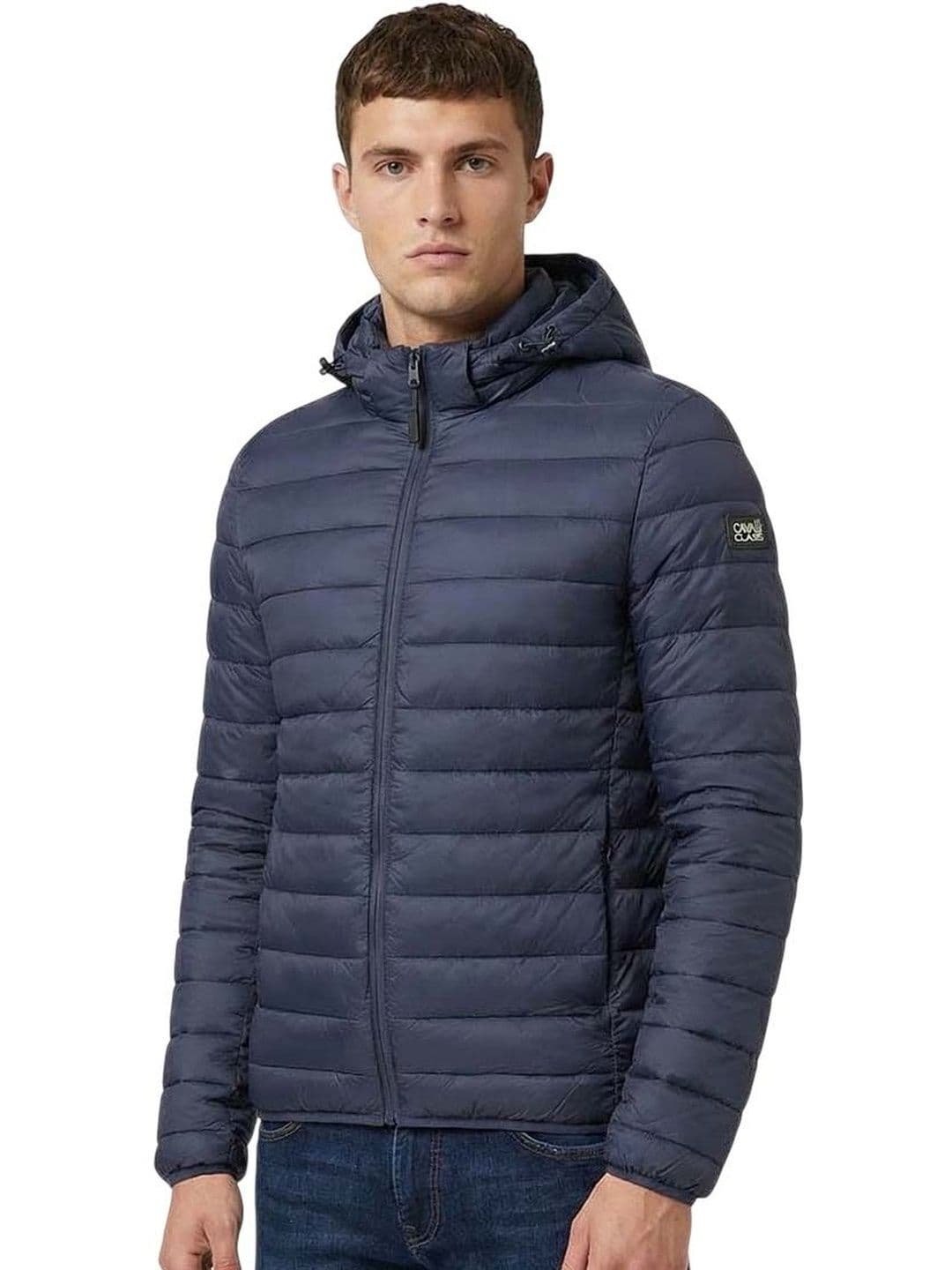 Cavalli Class Navy Blue Logo Hooded Puffer Jacket - view 1