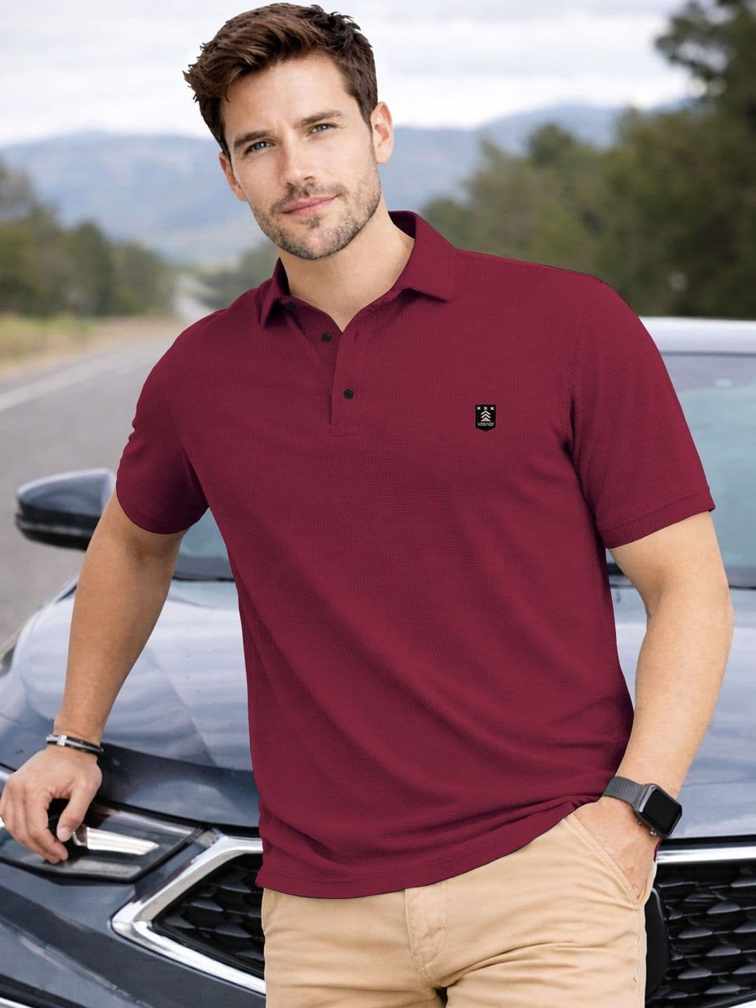VeBNoR Self Design Polo Collar T-shirt - view 1