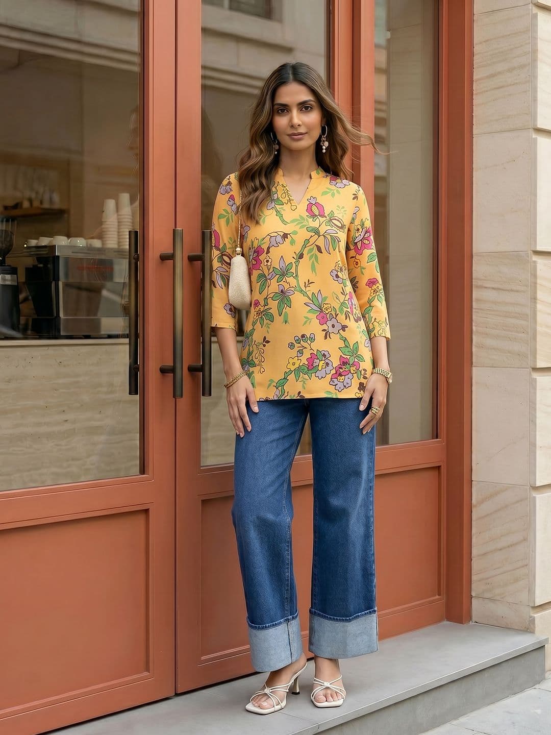 Anouk Rustic Floral Printed Mandarin Collar Straight Kurti - view 1
