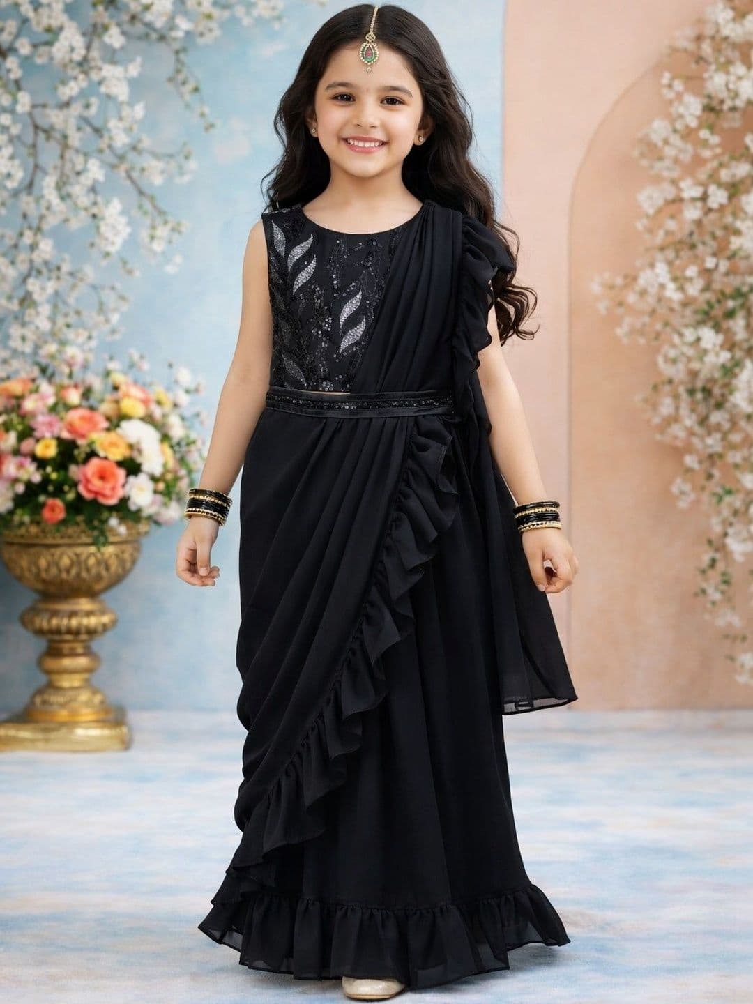 KALINI Girls Embellished Sequinned Ready to Wear Lehenga & Blouse With Dupatta - view 1
