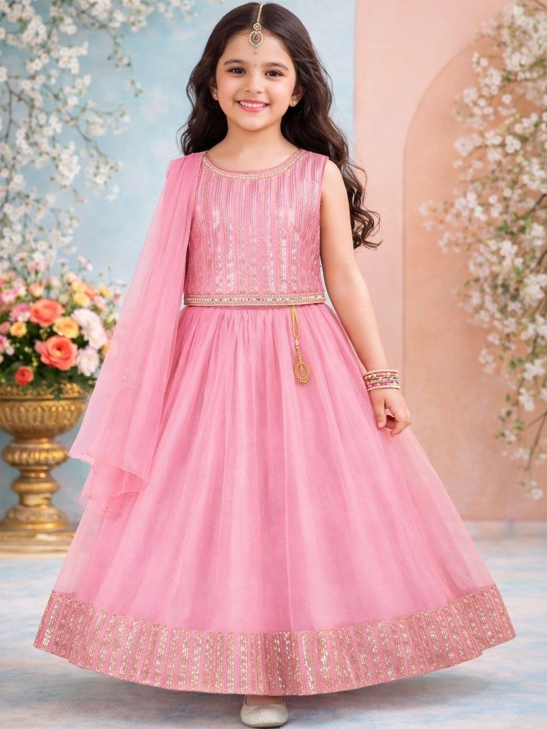 KALINI Girls Embellished Sequinned Ready to Wear Lehenga & Blouse With Dupatta - view 1
