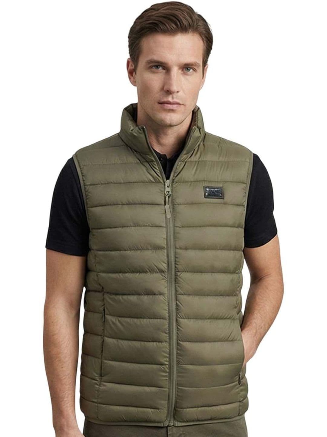 Cavalli Class Olive Logo Patch Puffer Vest - view 1