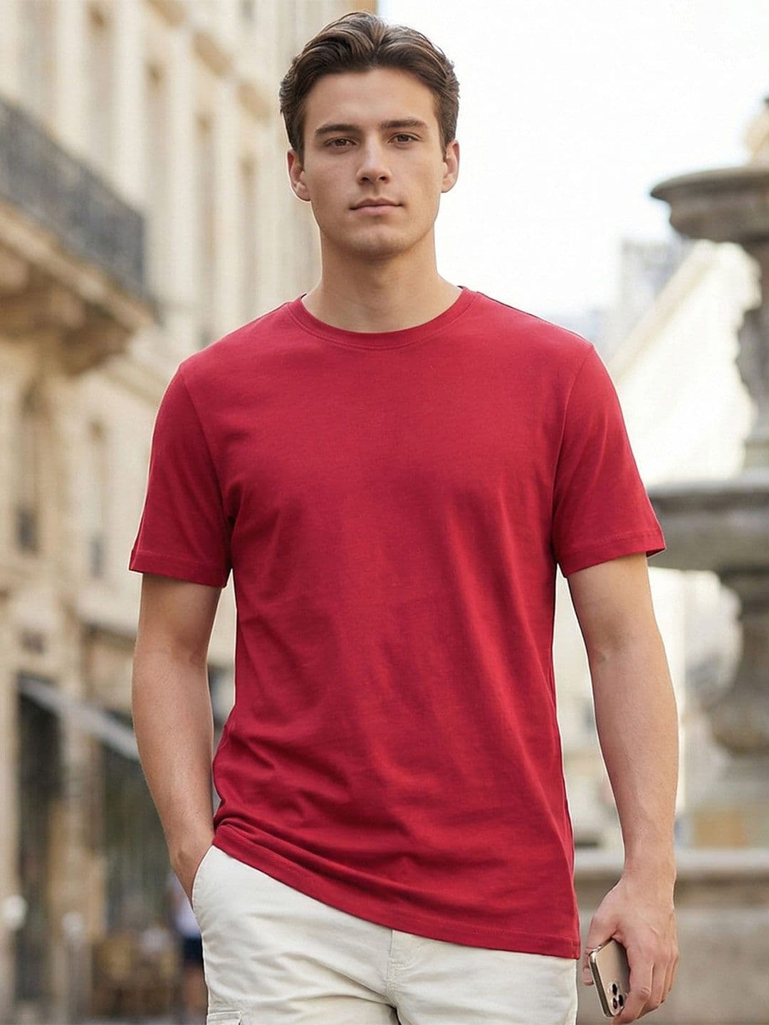 Bewakoof Men Red Solid Round Neck T-shirt - view 1