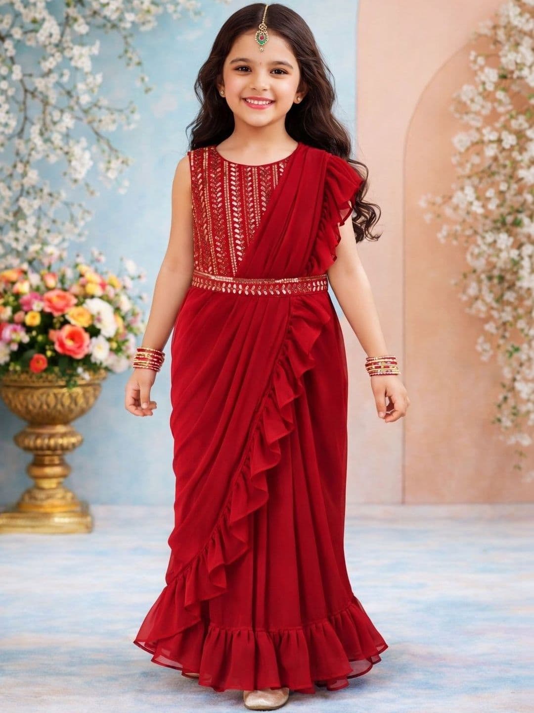 KALINI Girls Embellished Sequinned Ready to Wear Lehenga & Blouse With Dupatta - view 1