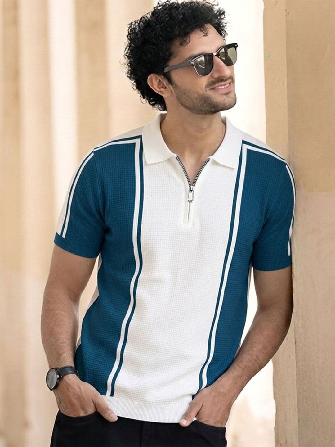THE BEETEL HOUSE Men Colourblocked Polo Collar T-shirt - view 1