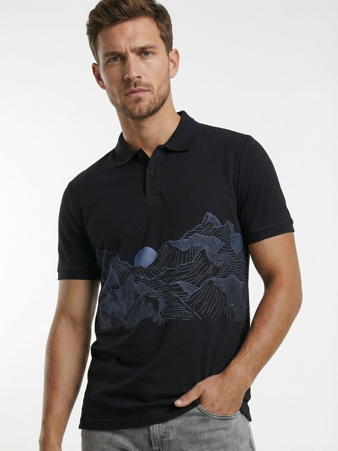 HERE&NOW Men Printed Polo Collar T-shirt - view 1