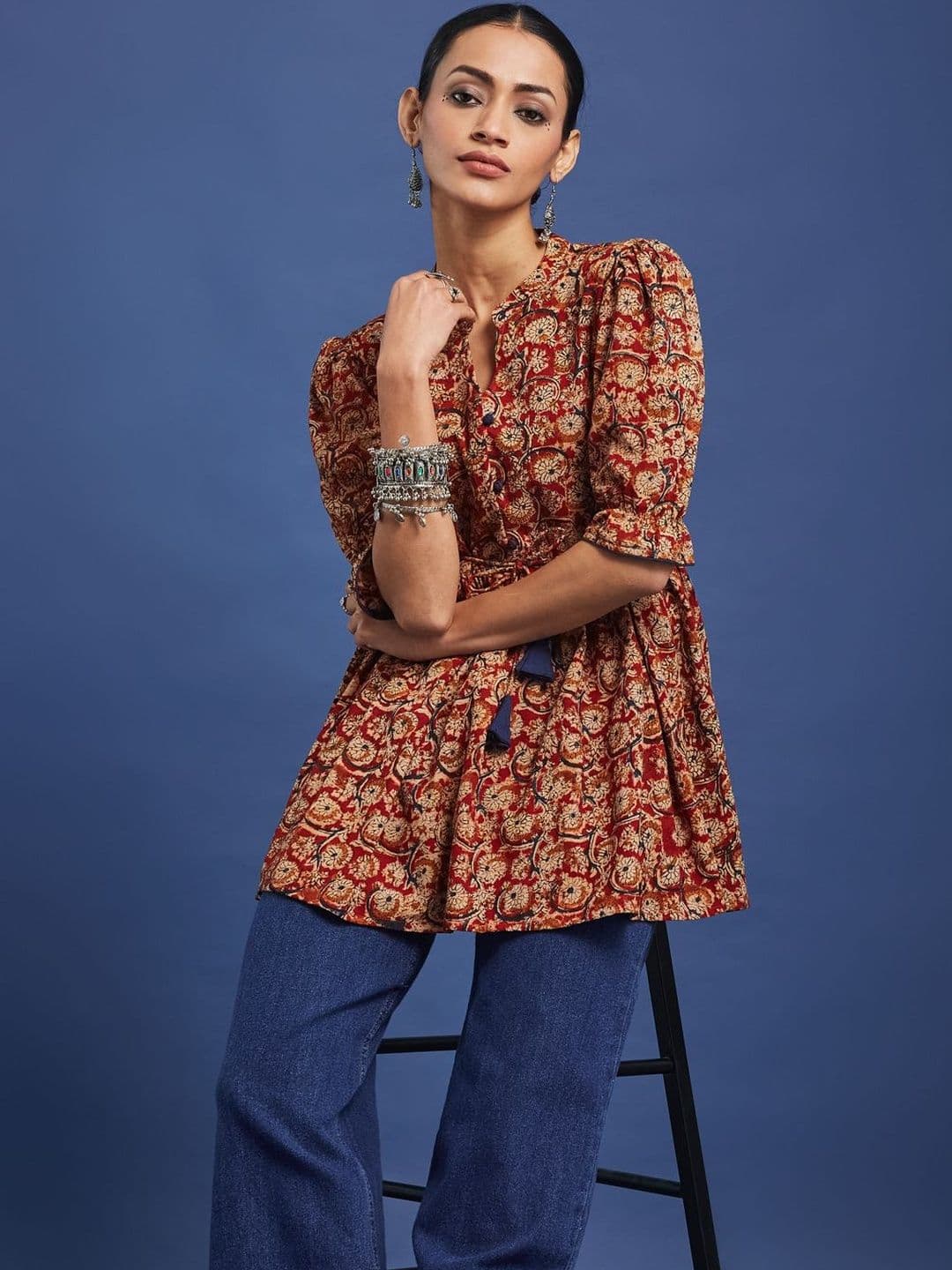 Taavi Women Kalamkari Printed Peplum Tunic - view 1