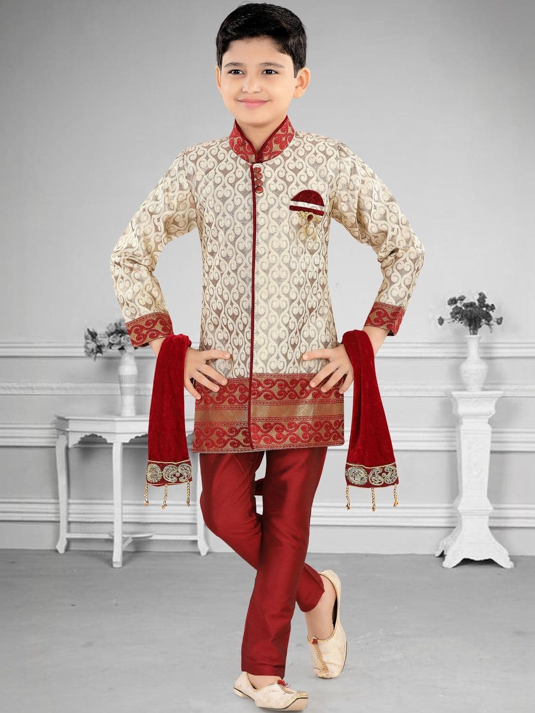 joley poley Boys Jacquard Wedding Sherwani Set - view 1