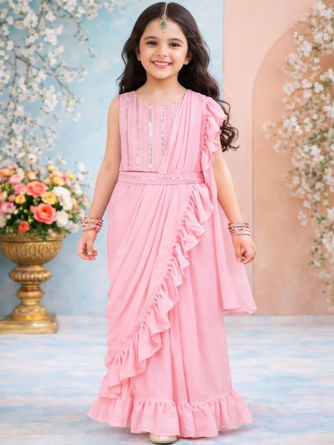 KALINI Girls Embellished Sequinned Ready to Wear Lehenga & Blouse With Dupatta - view 1