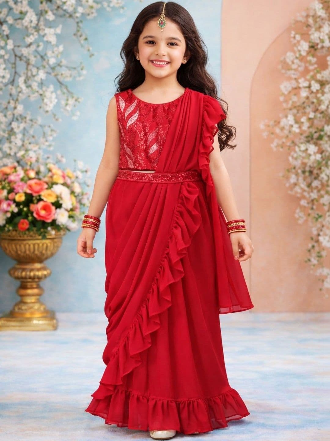 KALINI Girls Embellished Sequinned Ready to Wear Lehenga & Blouse With Dupatta - view 1