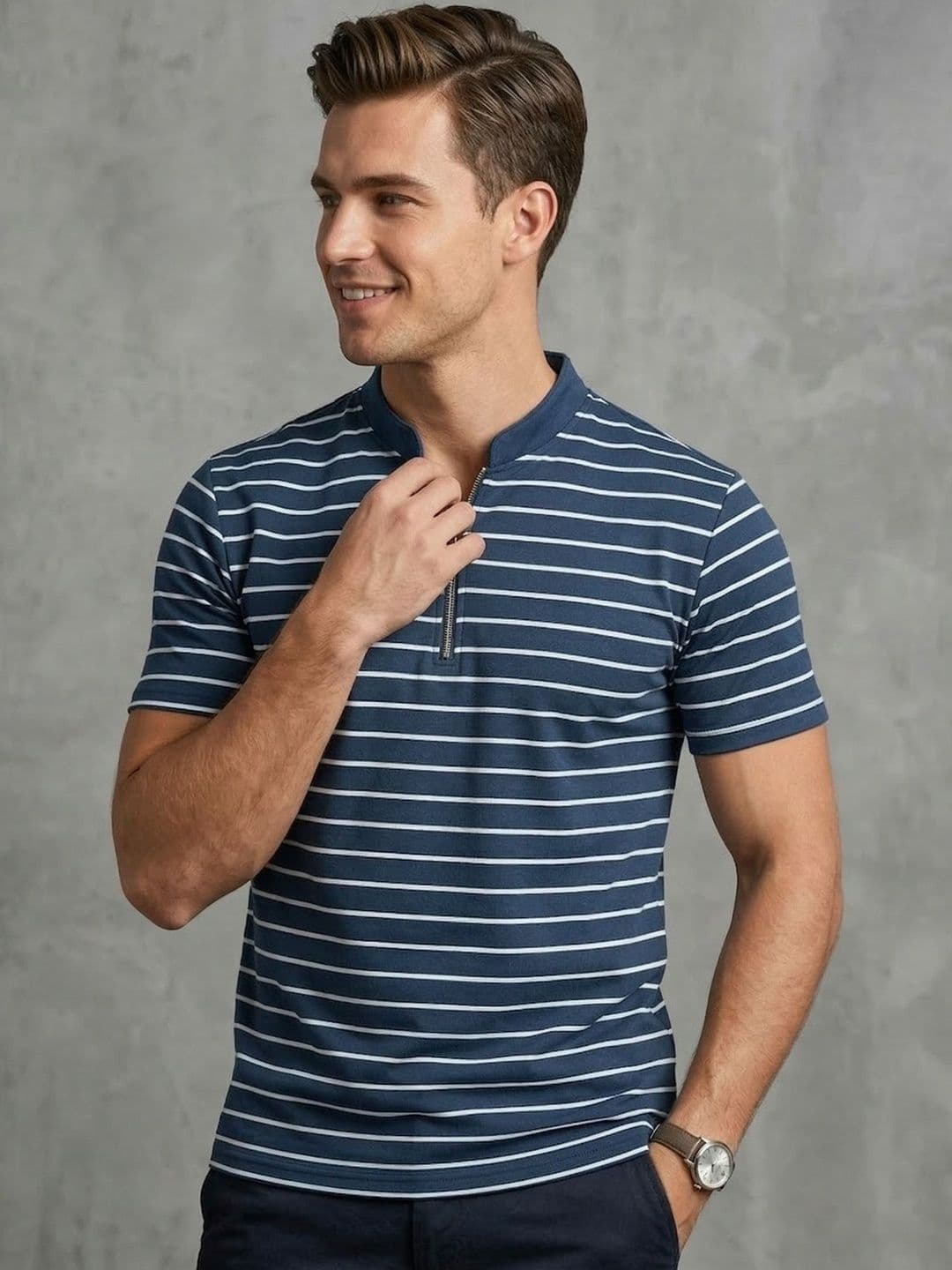 Mast & Harbour Men Striped Polo Collar T-shirt - view 1