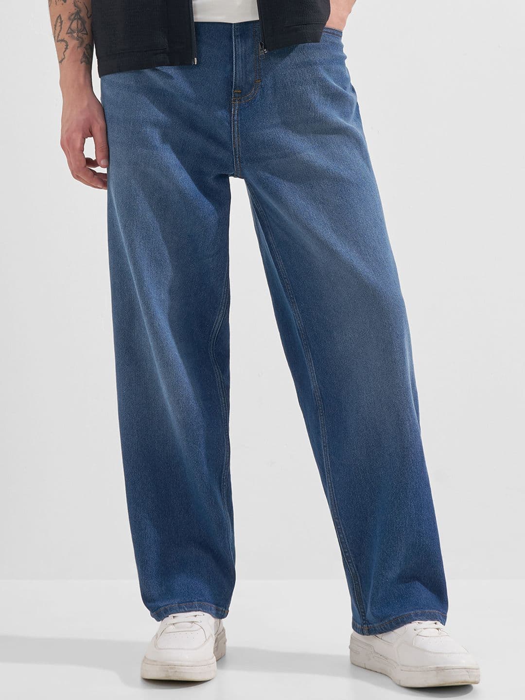 HIGHLANDER Men Baggy Drop Crotch Mid Wash Jeans - view 1