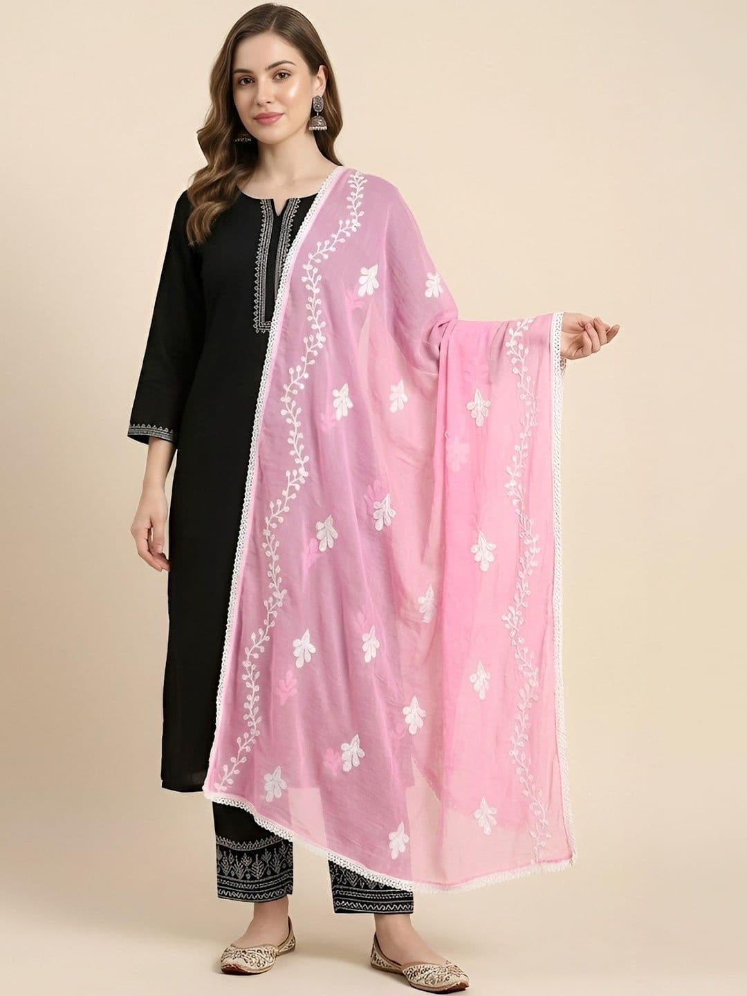 MUFFLY Embroidered Dupatta with Thread Work - view 1