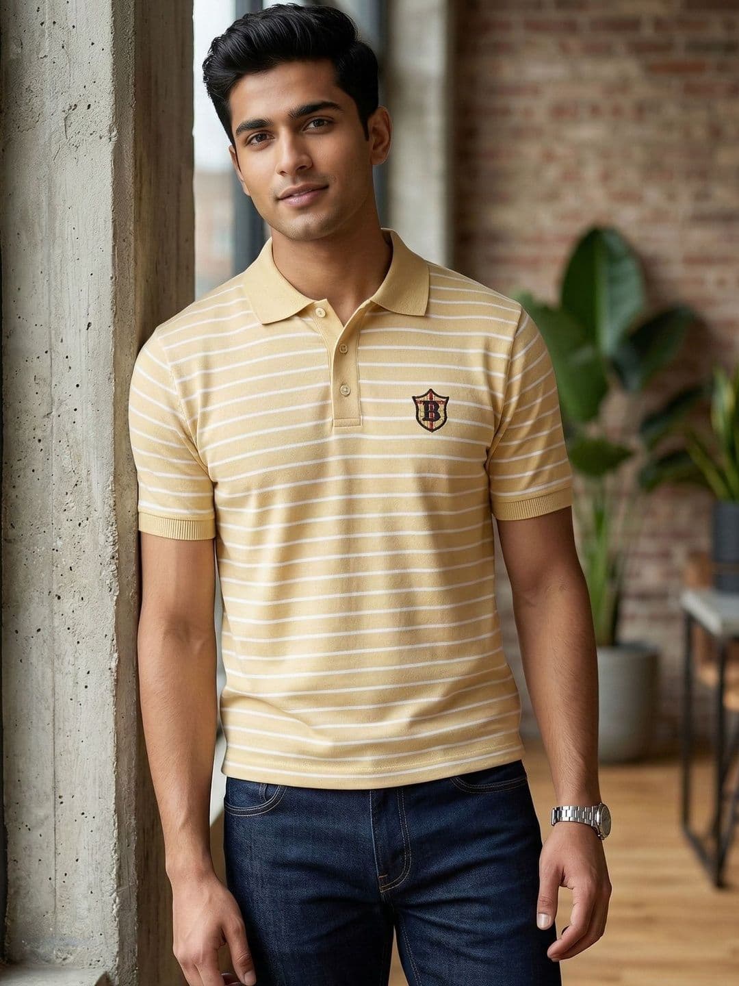 Mast & Harbour Men Striped Polo Collar T-shirt - view 1