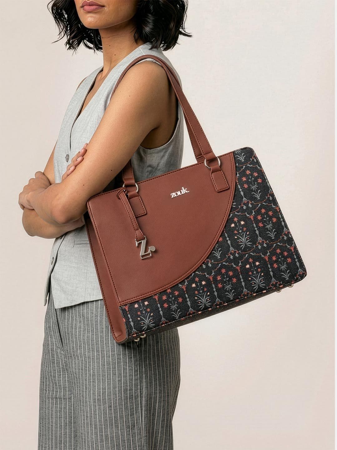 ZOUK Floral Printed Structured Handheld Tote Bag - view 1