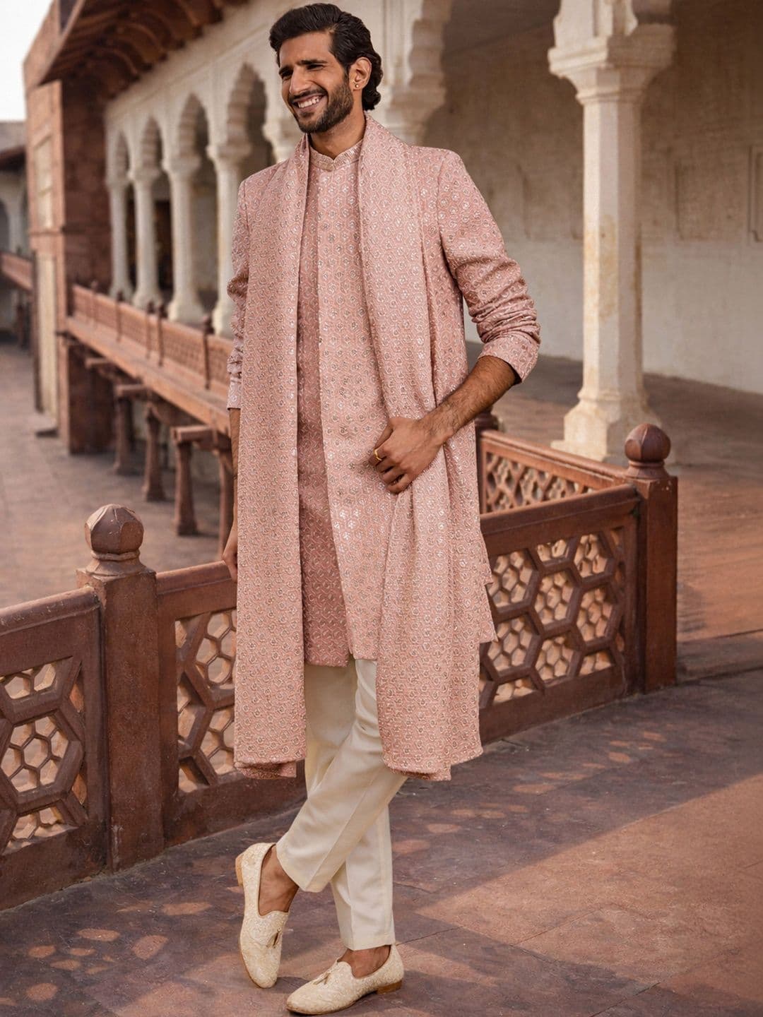 VASTRAMAY Embroidered Mandarin Collared Sherwani - view 1