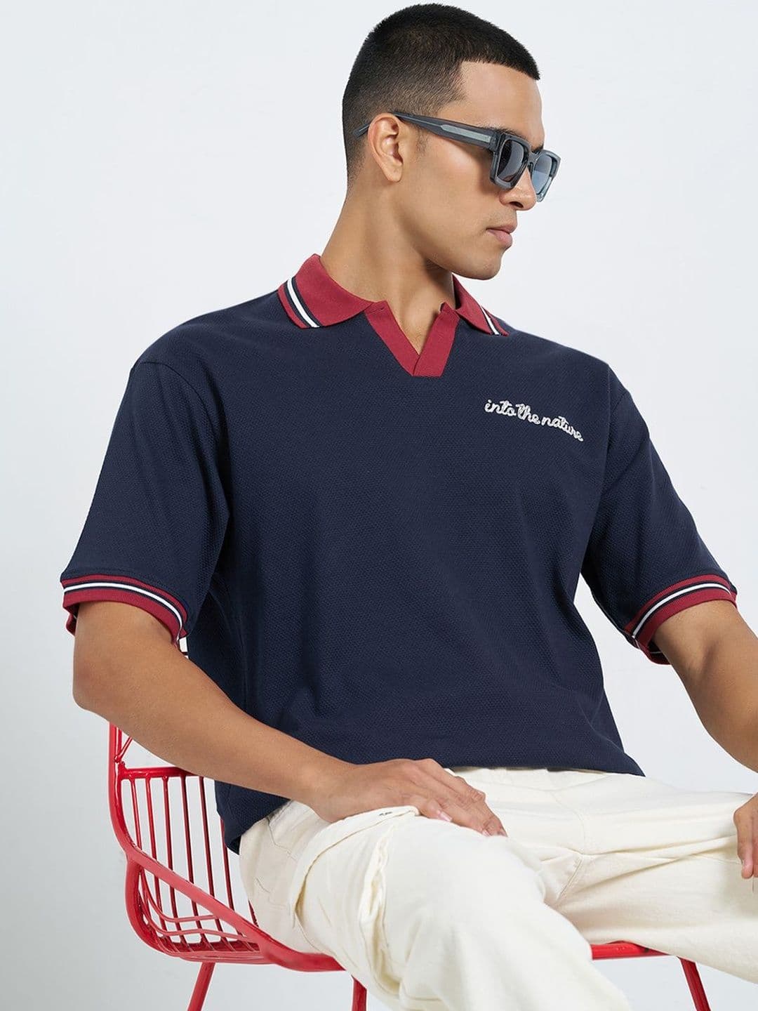 People Men Printed Polo Collar Boxy T-shirt - view 1