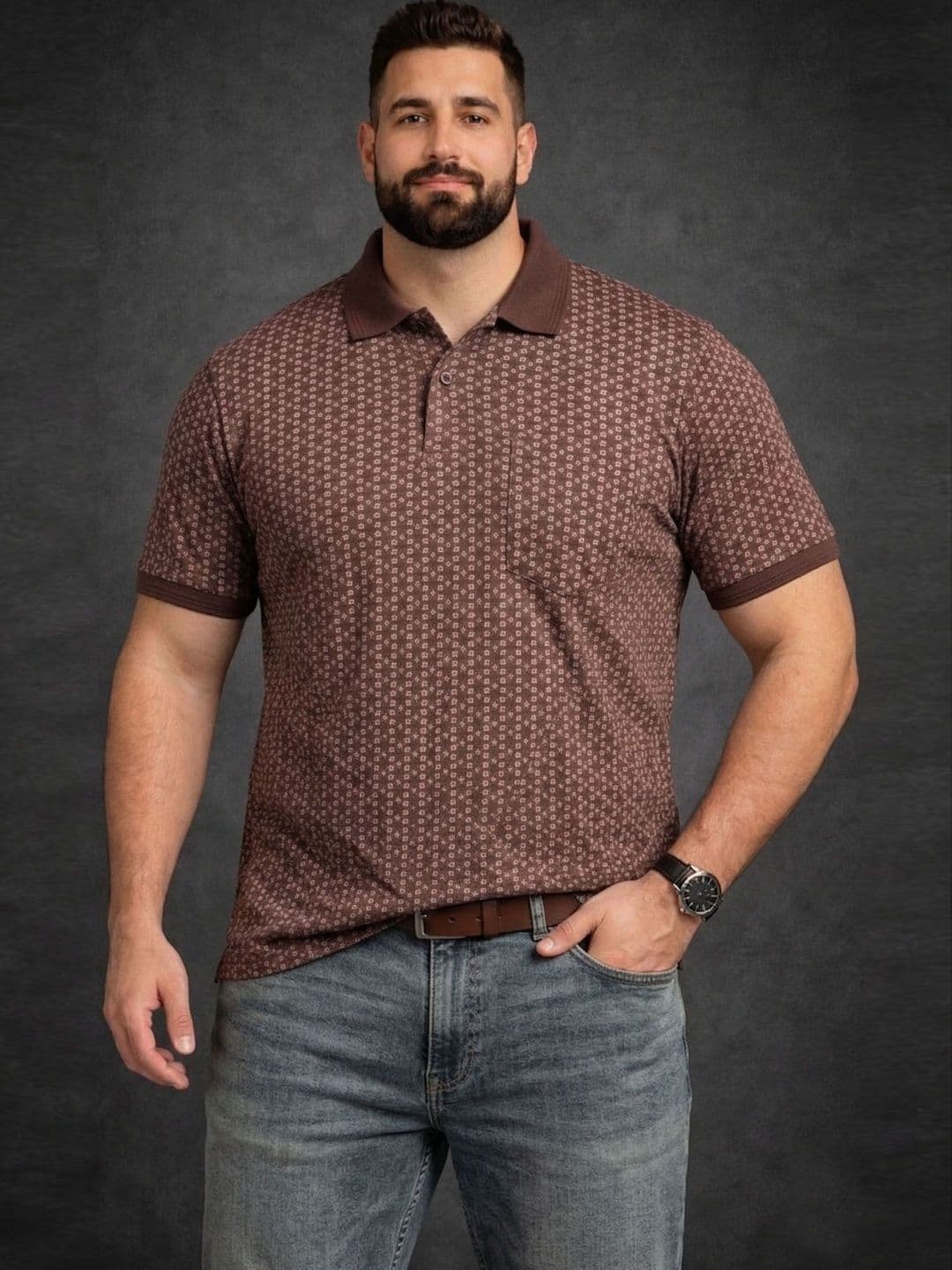 Davno Men Printed Polo Collar T-shirt - view 1