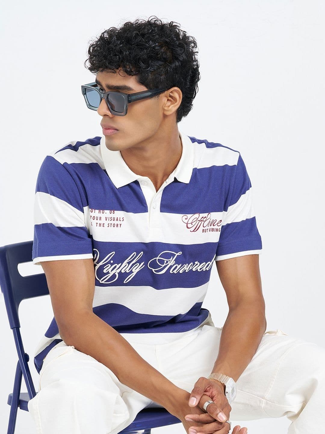 People Men Striped Polo Collar T-shirt - view 1