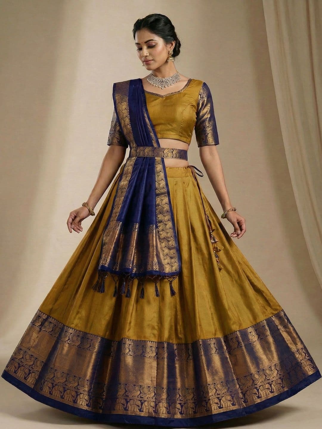 SHAVIDR ENTERPRISE Block Print Ready to Wear Lehenga & Unstitched Blouse With Dupatta - view 1