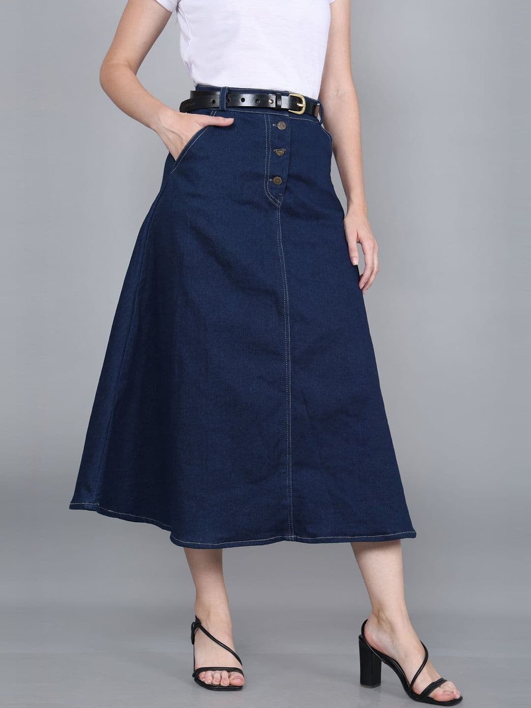 Codaisy Women Denim Washed Maxi A-Line Skirt - view 1