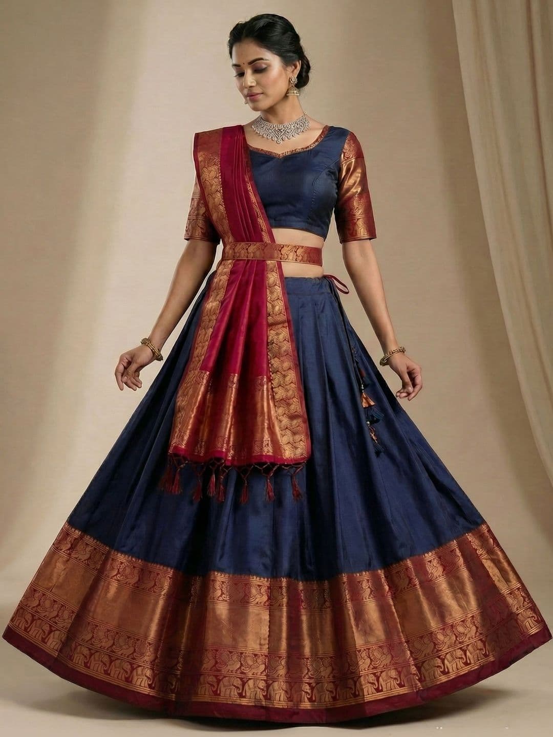 SHAVIDR ENTERPRISE Block Print Ready to Wear Lehenga & Unstitched Blouse With Dupatta - view 1