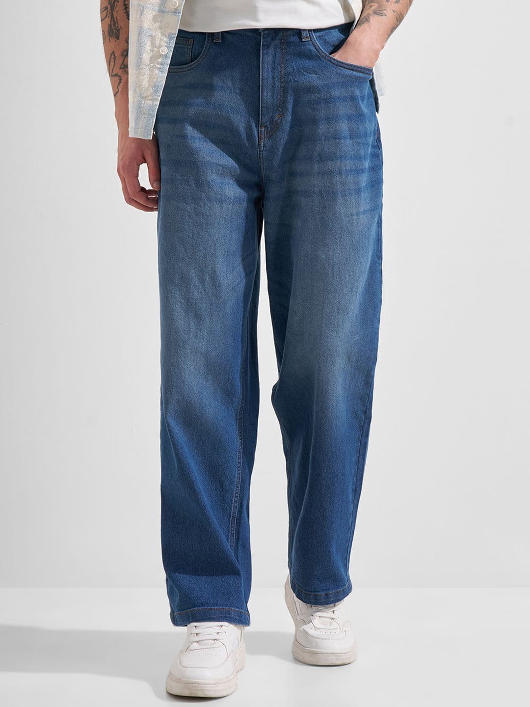 HIGHLANDER Men Baggy Drop Crotch Mid Wash Jeans - view 1