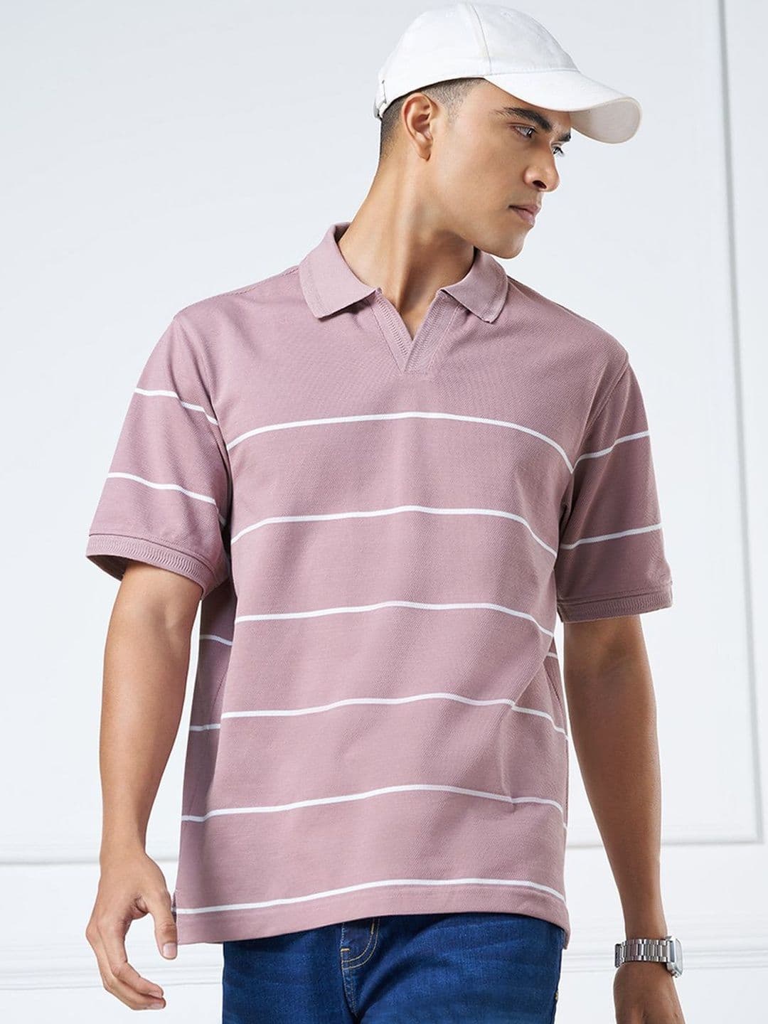 Peregrine by Pantaloons Men Striped Polo Collar T-shirt - view 1