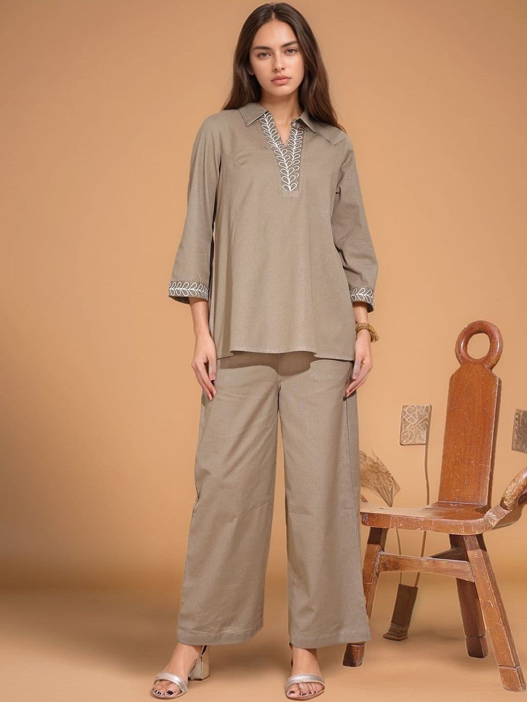 all about you Cotton Solid Tunic with Trousers - view 1
