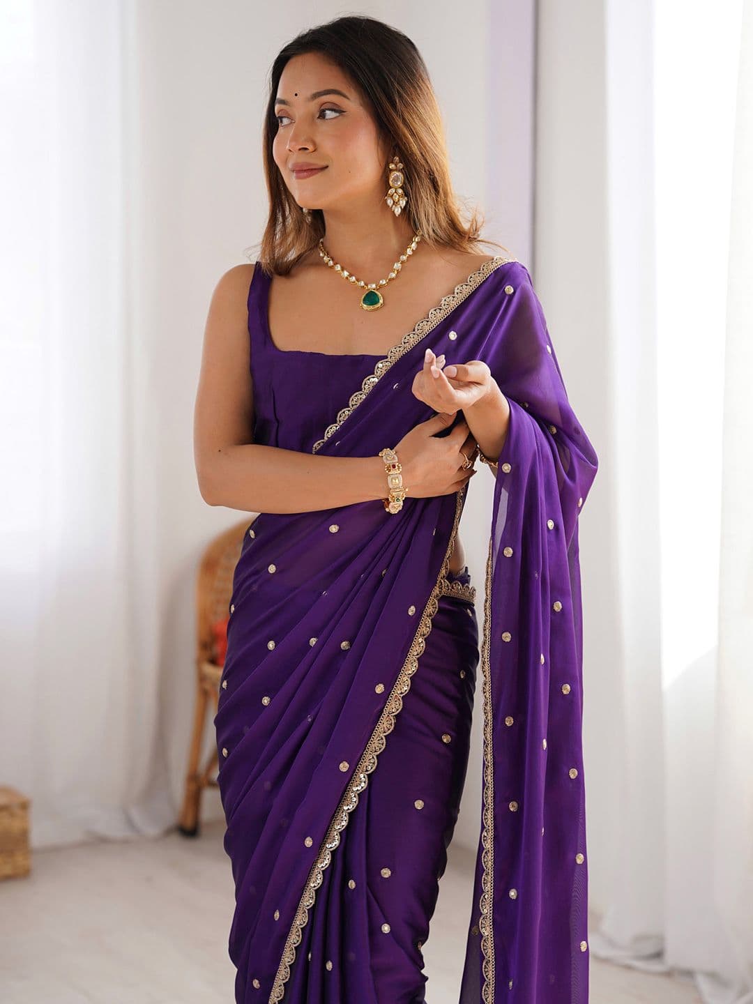 Saree mall Floral Sequinned Pure Georgette Sarees - view 1