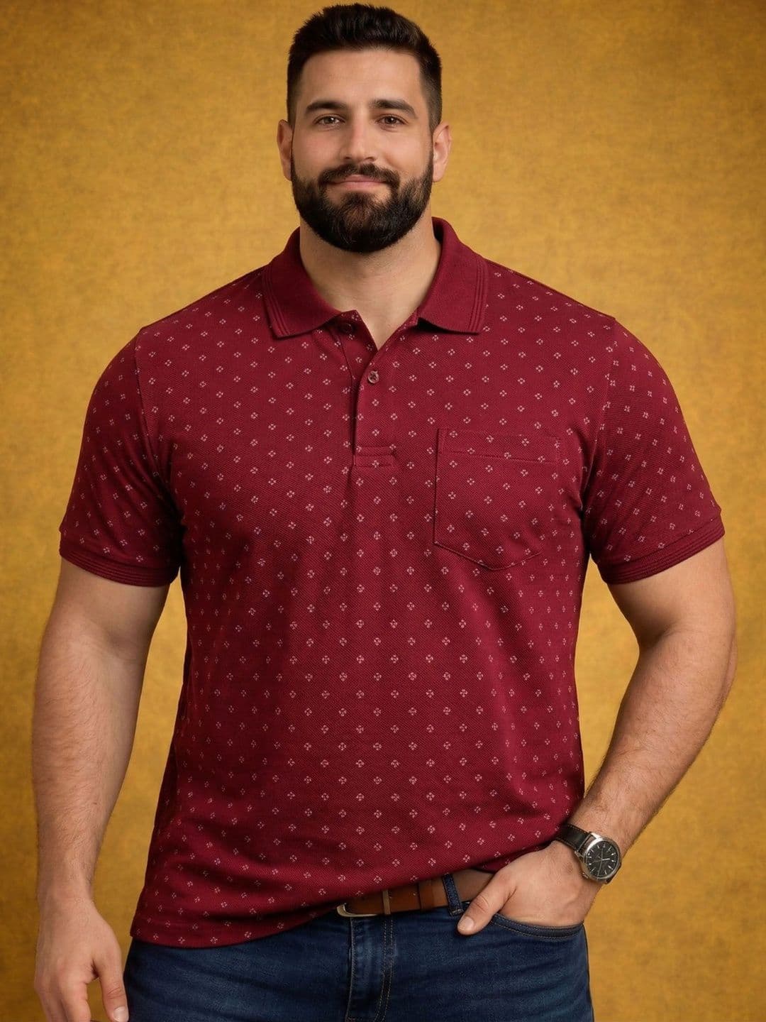 Davno Men Printed Polo Collar T-shirt - view 1