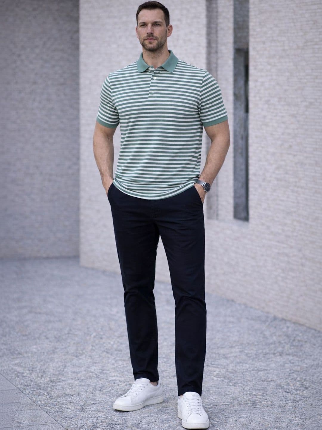 MACK JONNEY Men Striped Polo Collar T-shirt - view 1