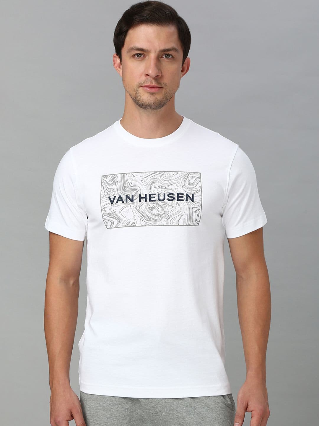 Van Heusen Innerwear Men Typography Printed Round Neck Pure Cotton Lounge Tshirts - view 1