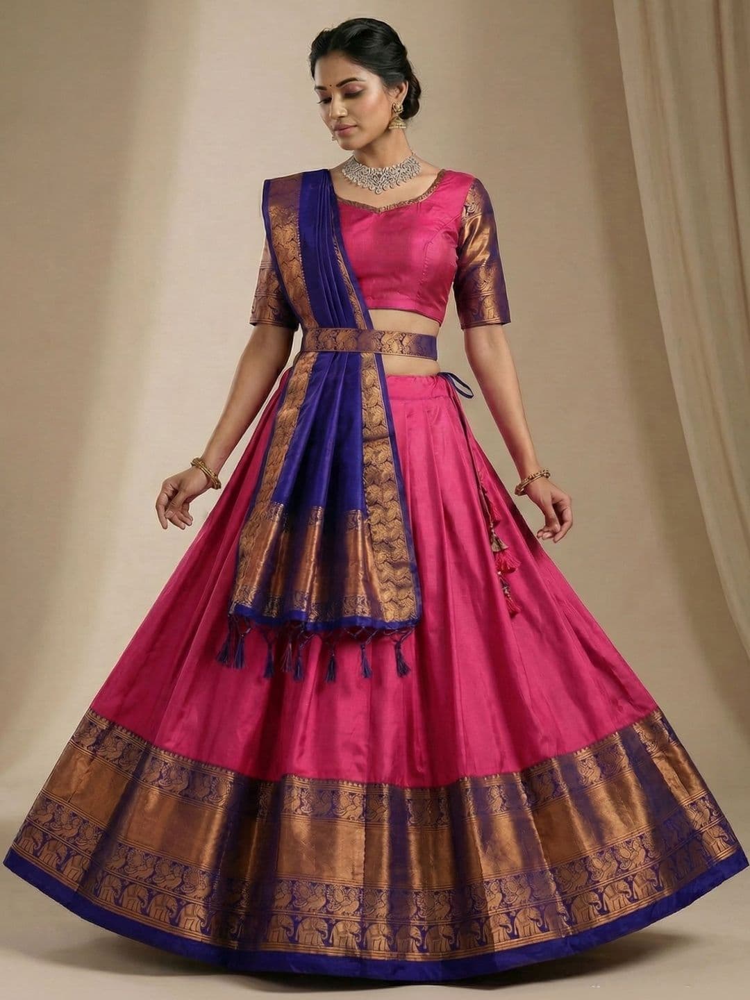 SHAVIDR ENTERPRISE Block Print Ready to Wear Lehenga & Unstitched Blouse With Dupatta - view 1